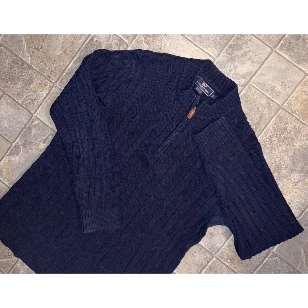Boys Vineyard Vines 1/4 Zip Cable Knit Sweater XL‎ 20 Youth Kids Navy Blue